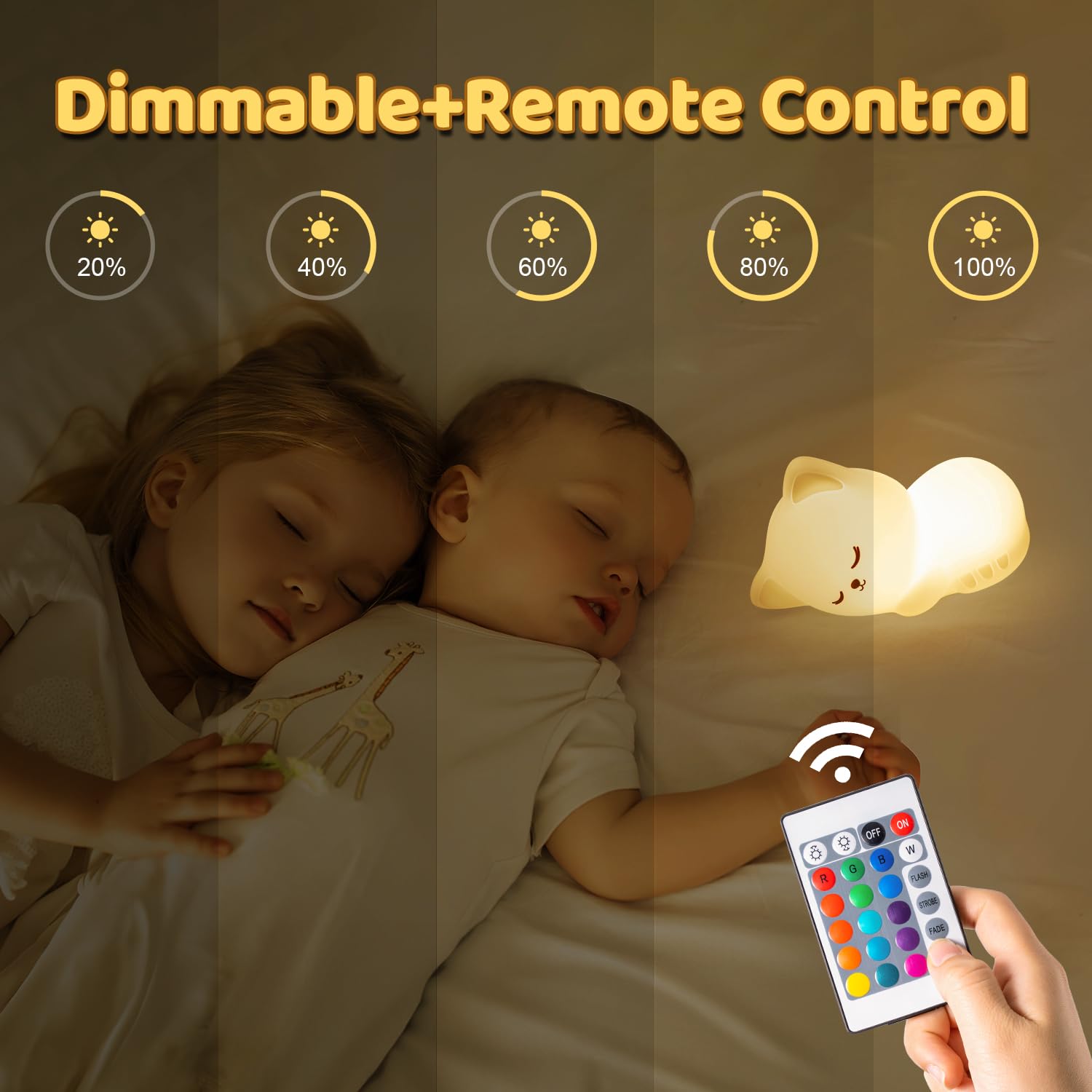 One Fire [Regalo+Telecomando] Luce Notturna Bambini, 16 Colori 5 Luminosità Lampada Gatto, Silicone Ricaricabile LED Lampada Notturna per Bambini Cameretta Bambina Regalo Bambina Bimba Regali Natale