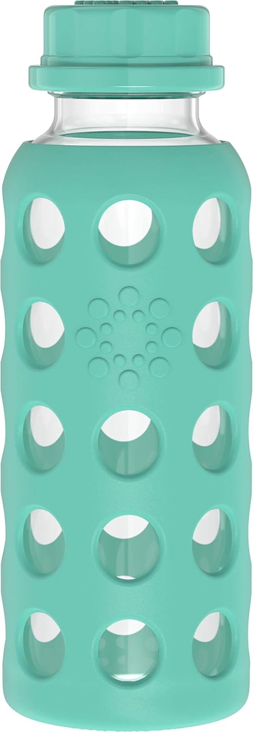 Lifefactory 9-Ounce Glass Water Bottle with Flat Cap and Silicone Sleeve Kale