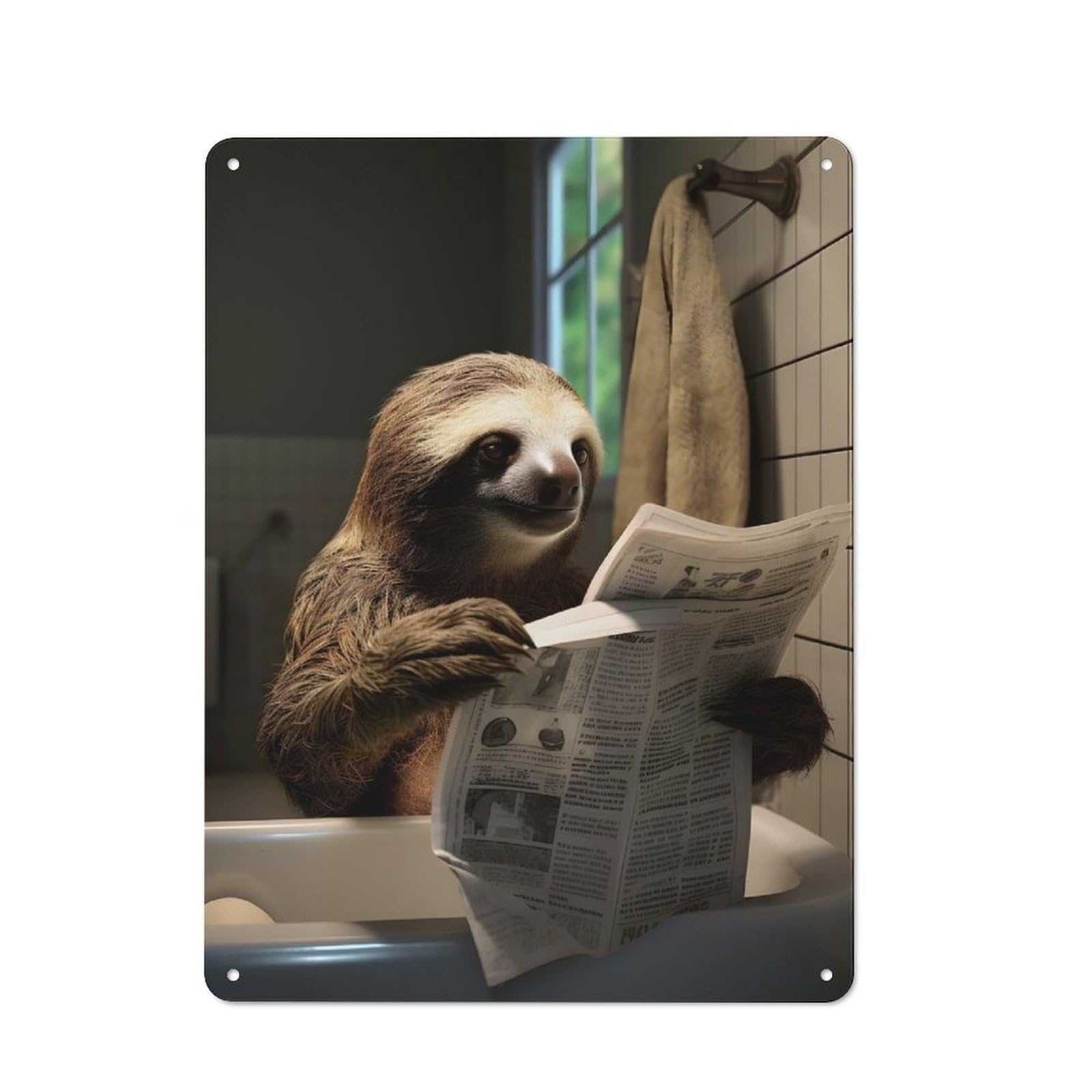 Junmoney Sloth On The Toilet Flash 40X30cm Retro Metal Plaque With For Kitchen Or Home Bar, For Garage, Workshop And Man Cave Decoration
