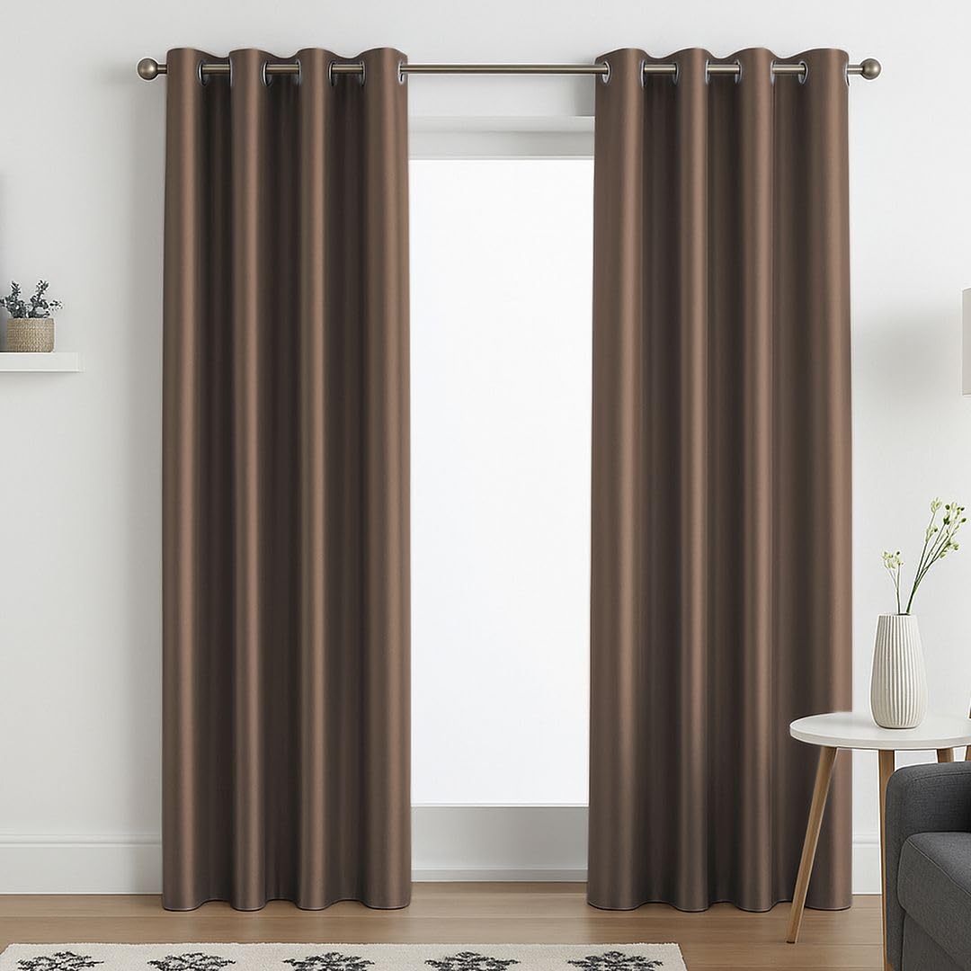 John Aird Mocha Luxury Faux Silk Fully Lined Eyelet Curtains (, 117Cm Width X 183Cm Drop (46"X 72")