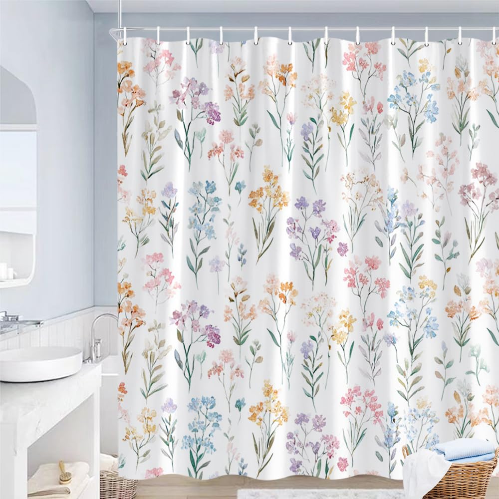 Glwdmb W-17 1 Piece 180X220cm Colorful Wildflowers Printed Shower Curtain With Hook, Polyester, For Windows And Walls, Bathtub, Bathroom, Machine Washable, All Season Universal