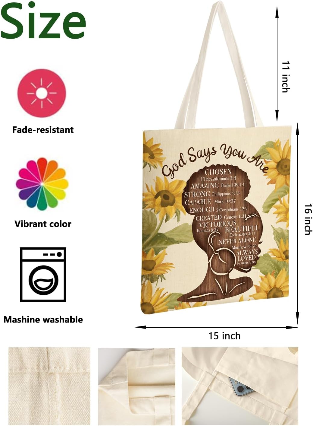 AUSVKAI Canvas Tote Bag for Women, Aesthetic Cute Grocery Grocery Reusable Cotton Gift Bag for Shooping Beach Trendy Gifts | Aesthetic, Cute, Grocery, Reusable, Gift Bag, for Shopping - Image 4