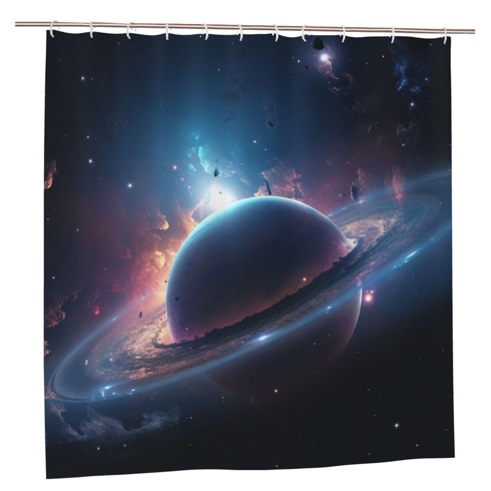 BWWHCCTI Space Planet Printed Shower Curtain With 12 Plastic Hooks Opaque Quick Drying Waterproof Shower Curtains Sets For Bathroom 183x183 CM
