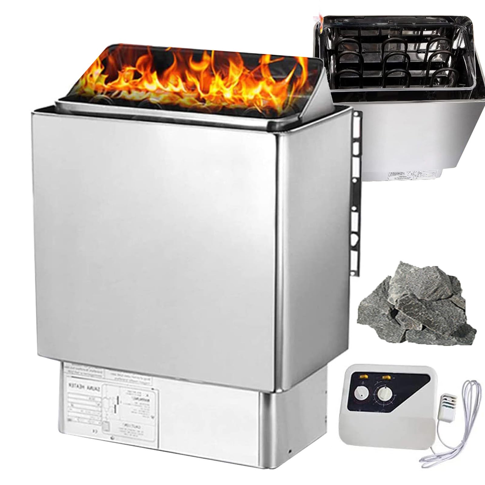 Poêles De Sauna électriques, Poêle pour Sauna En Acier Inoxydable De 3 KW à 9 KWAvec ContrôLeur Externe Pour Le Hammam De Spa D'HôTel à Domicile, Minuterie : 0-180 Min,6KW