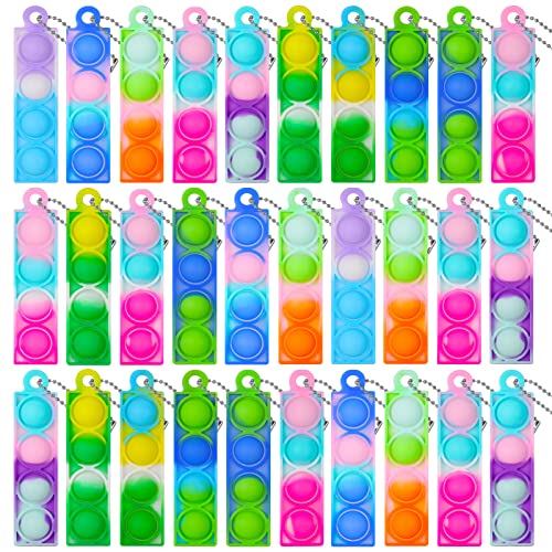 FANTESI 30 Pcs Mini Pop Fidget Toy Bubble Poping Keychain Stress Relief Silicone Hand Bulk Toy Small Keychain Toy for Party Favors Easter Egg Basket Stuffers Goodie Bag Filler(Random Color)