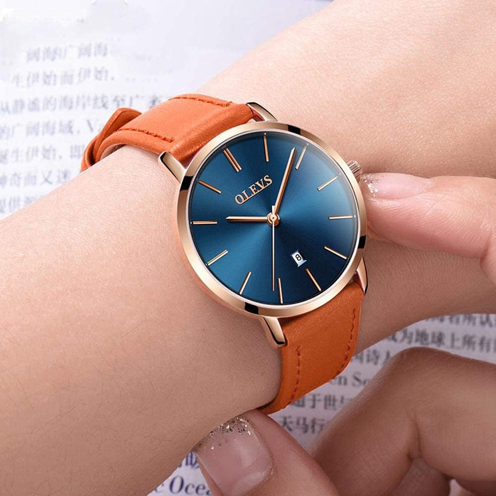 OLEVS Watches for Women Waterproof Wristwatches Analog Quartz Ultra Thin Upgraded-Yellow Watches Leather Strap Watches with Date Calendar Watches,Gifts for Women - Image 3