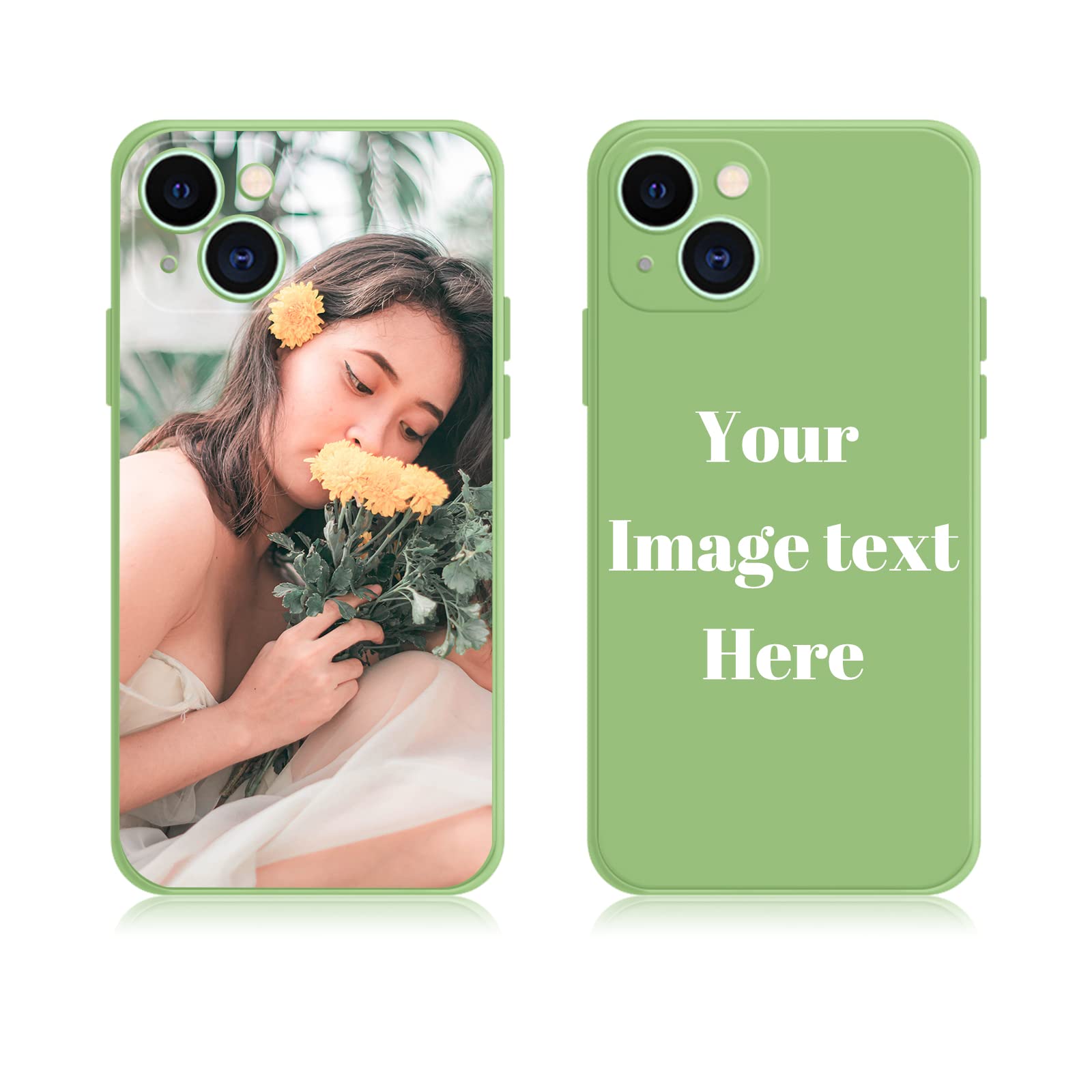 AnNengJing Custom Cases Soft Liquid Silicone Full-Body Protective Personalized Photo Name Text Logo Phone Cover for iPhone 13 (Green)