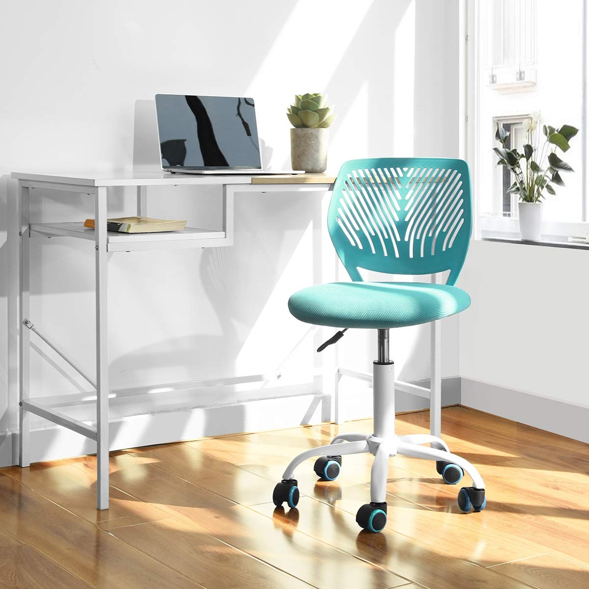 Meuble Cosy Ergonomiczne krzesło biurowe, obrotowe siedzisko z regulacją wysokości, krzesło komputerowe bez podłokietników, do telepracy, nauki i sypialni, turkusowe