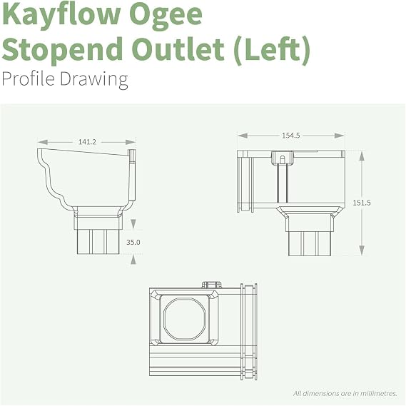 Kayflow Ogee 120mm Gutter Stopend Outlet (Left) - Black