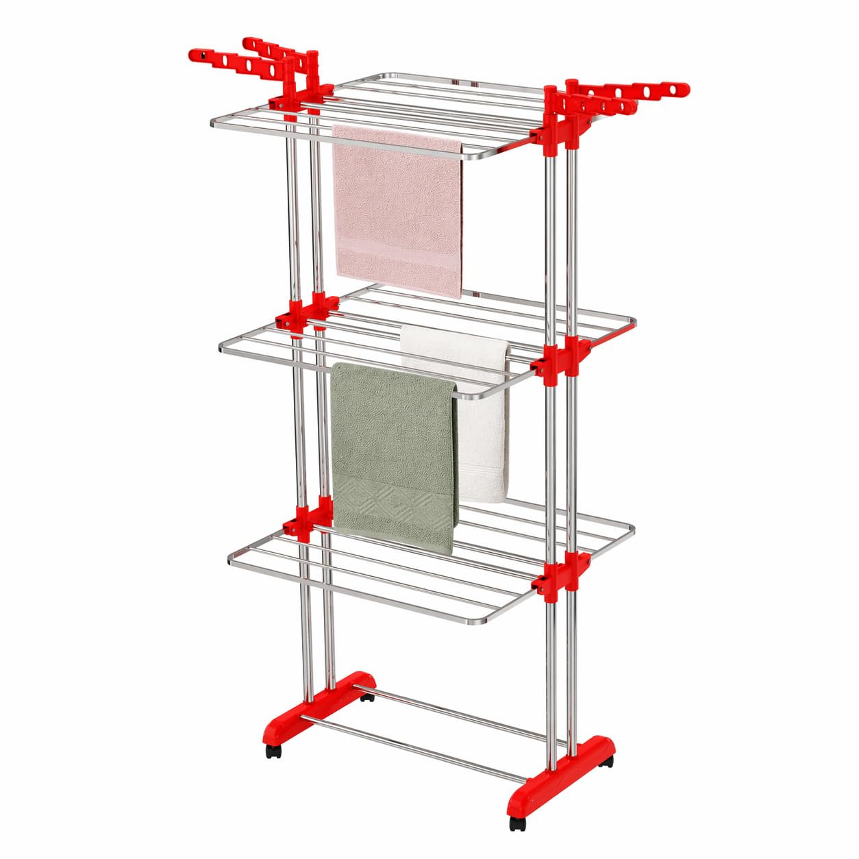 LiMETRO STEEL Premium Clothes Drying Stand Foldable with Wings | Heavy Duty Steel Clothes Stand | Rust Proof Cloth Dryer Stand | Space Saving Clothes Drying Rack for Balcony & Indoor Use