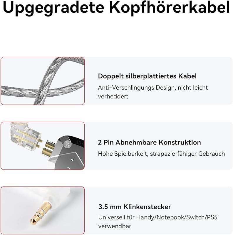 KZ ZS10 Pro Fülhallgató - 5 Meghajtós Hibrid In-Ear Monitor, 4BA+1DD, Cserélhető 2-Pin Kábel, Kék, Mikrofonos, 40kHz Frekvencia, Zajszigetel
