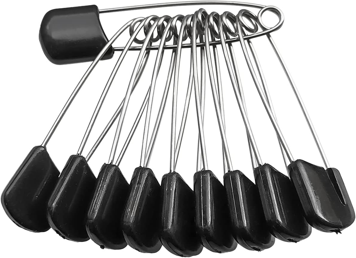 50 Pcs Diaper Pins, Plastic Head Safety Pin with Safe Locking Closures (Black) : Baby