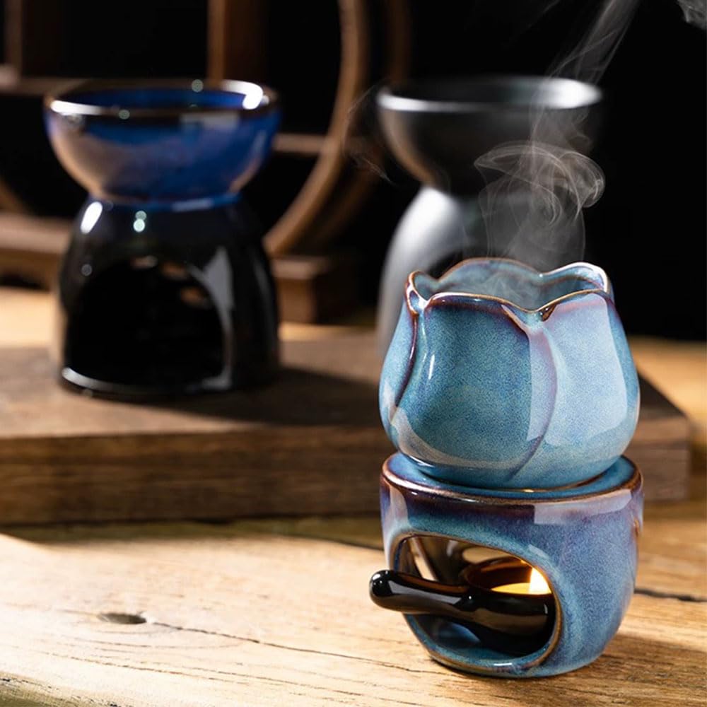 Groß Duftlampe Teelicht Keramik mit Teelichthalter für ätherische öle, Ätherisches Öl Brenner Oil Diffuser achsschmelzbrenner Aromatherapie Diffusor Wachswärmer Aroma für Yoga, Schönheitssalons