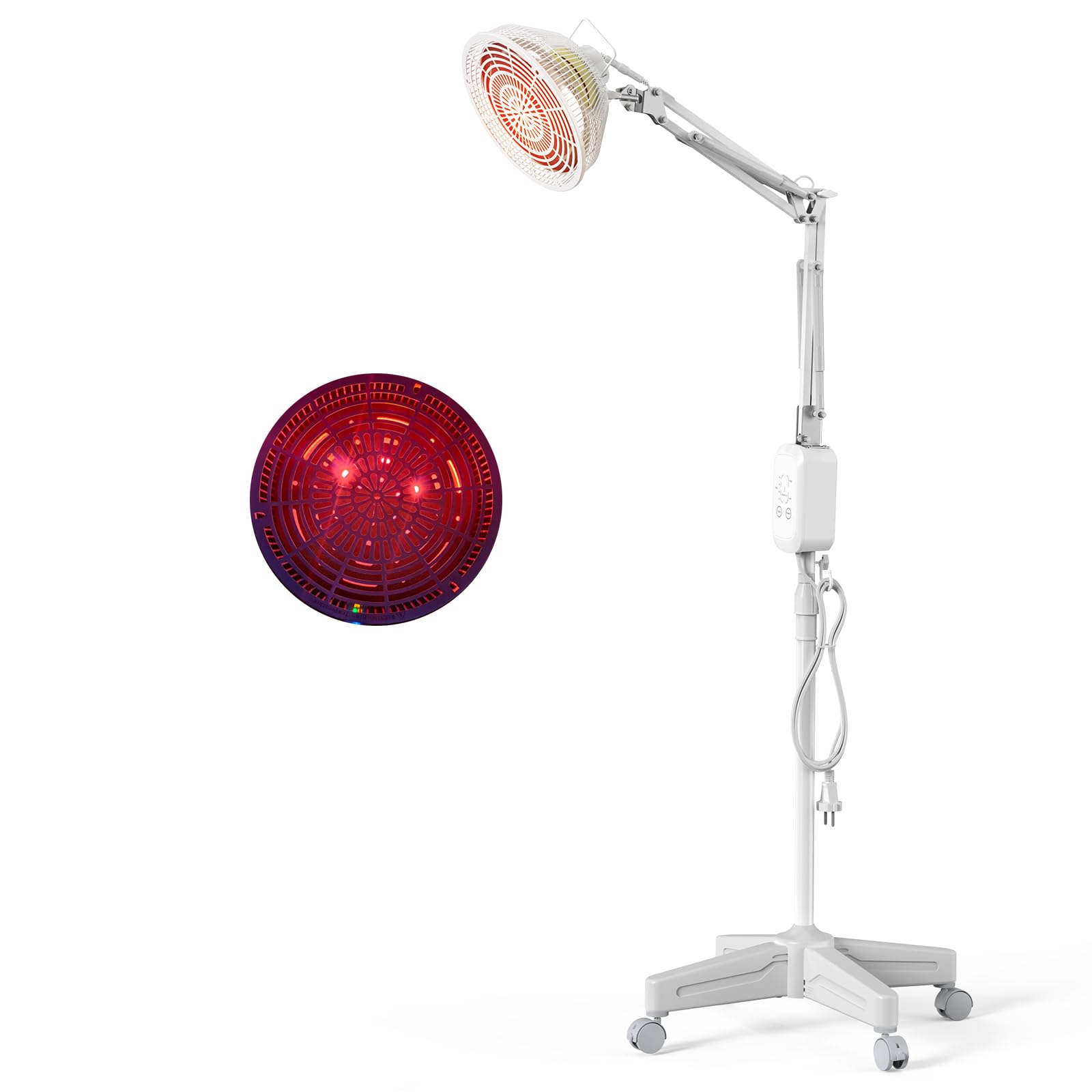 YUNCHI Lámpara infrarroja TDP de 300 W con soporte, lámpara de luz roja con 4 ajustes de temporizador, lámpara de calor infrarroja de pie para calidez específica y comodidad de vida