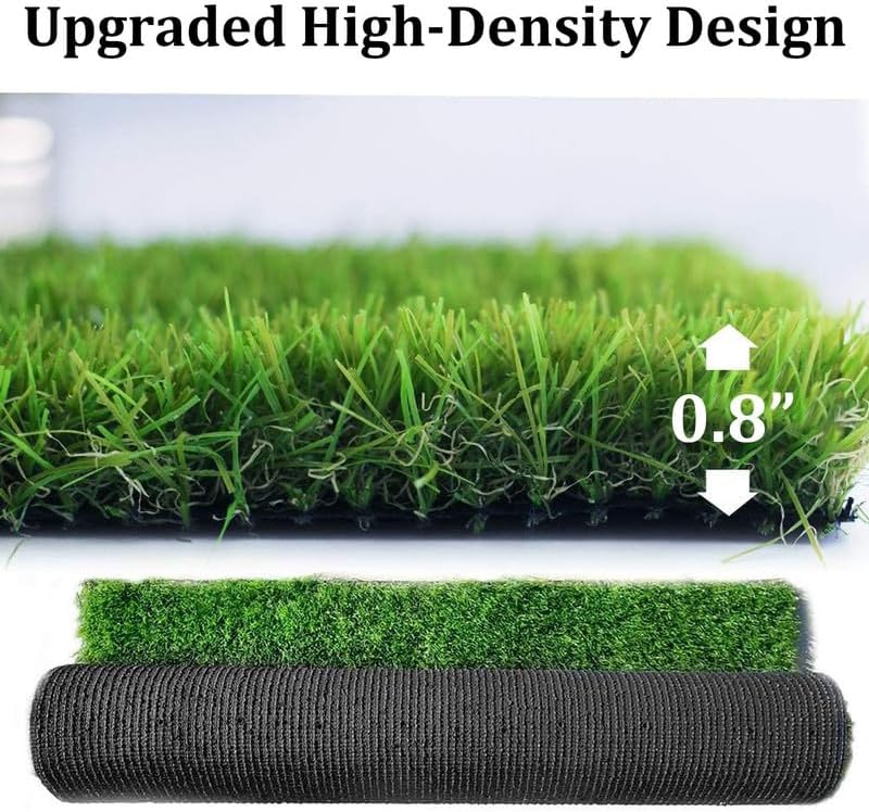 1FT x 12FT Realistic Artificial Grass Turf Roll, 0.8" Pile Height Dense Synthetic Lawn Carpet with Drainage Holes, UV-Resistant Fake Grass Mat for Outdoor Patio, Garden, Backyard, Landscaping
