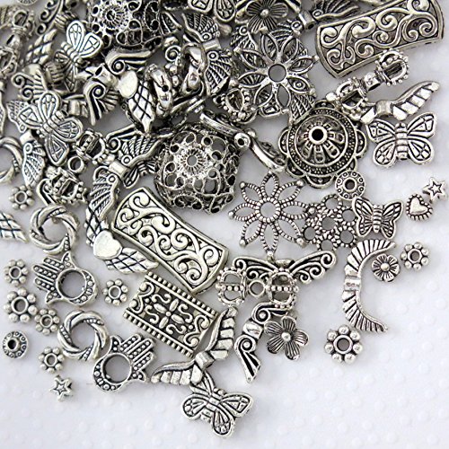 Beading Station Antique Style Everything Mix, Charms, Spacers, Bead Caps, Clasps, Connectors, All Crafting Needs ~ Jewelry Findings ~ (Spacer&Caps 100pcs Antique Silver)