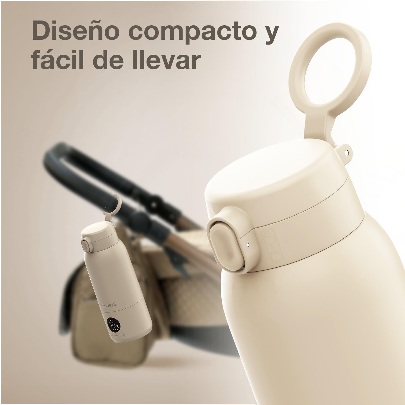 Calienta Biberones Portátil de WanderS – 500ML Calentador de Biberones para Viaje - Control de Temperatura, Esterilización, Acero Inoxidable 316L, Carga USB-C, Impermeable IPX6 y Bloqueo de Seguridad