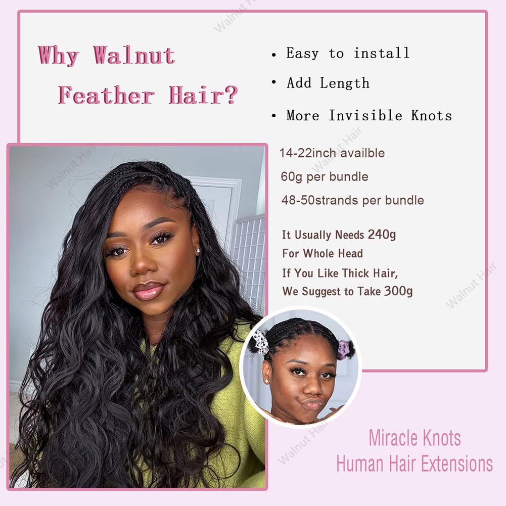 Body Wave Feather Crochet Human Hair Extensions Brazilian Virgin Miracle Knots Braids Hair Bundles Knotless Pre Looped Hair For Black Women Natural Color 16inch 60g image 3