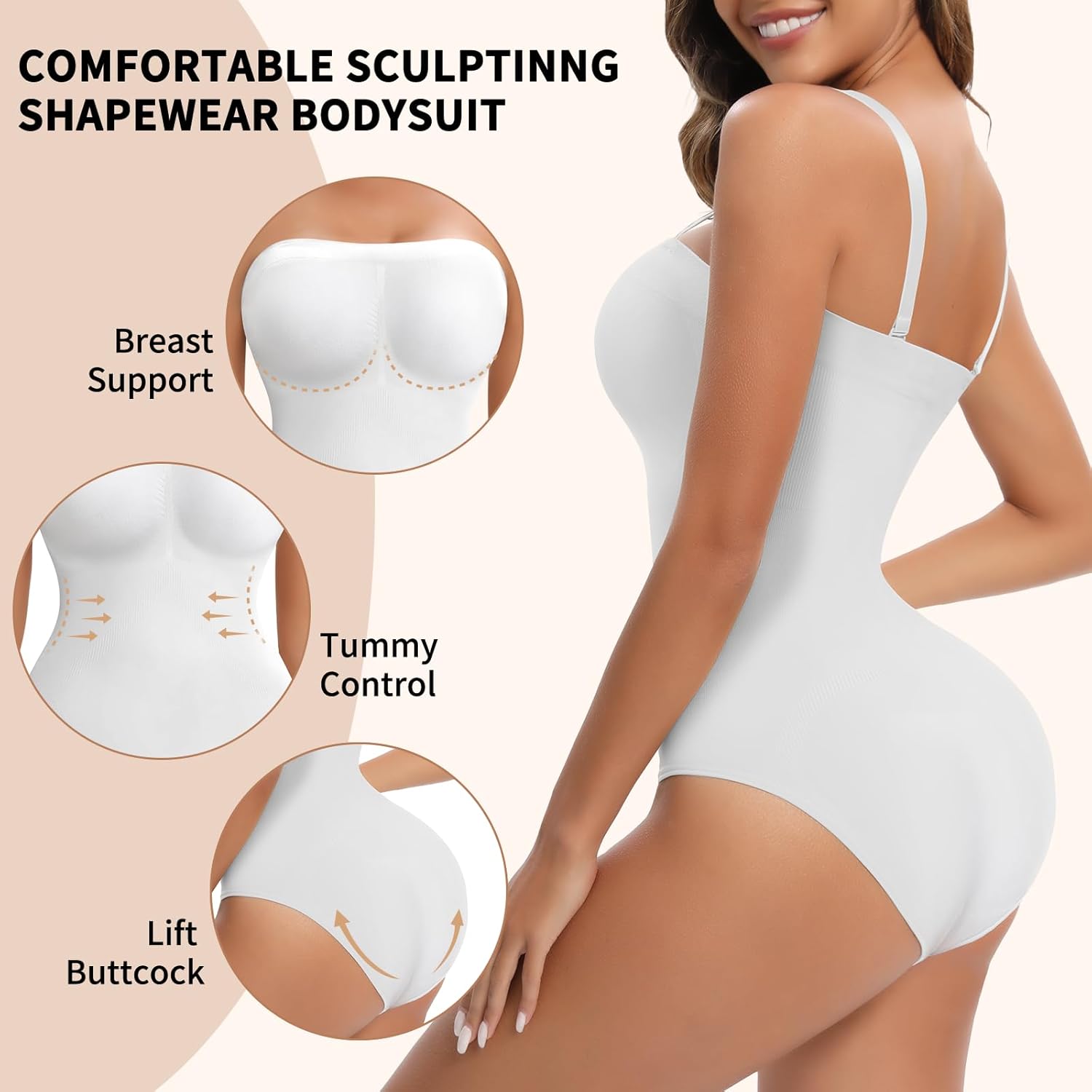 strapless shapewear for women, tummy control triangle bodysuit, body shaper tank top white medium