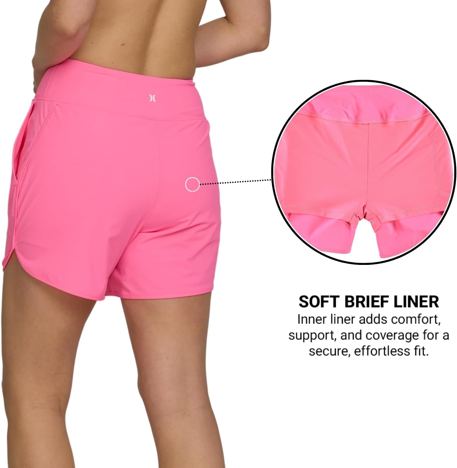 Hurley High Waisted Women's Swim Shorts - 5" Tummy Control Beach Shorts Boardshorts with Liner, UPF 50+ Swimsuit Bottom