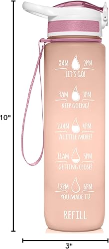 Miniatura 5 de HydroMATE - Botella de agua de 32 oz con popote y marcas motivacionales de horarios, reutilizable, a prueba de fugas, sin BPA, horas marcadas para