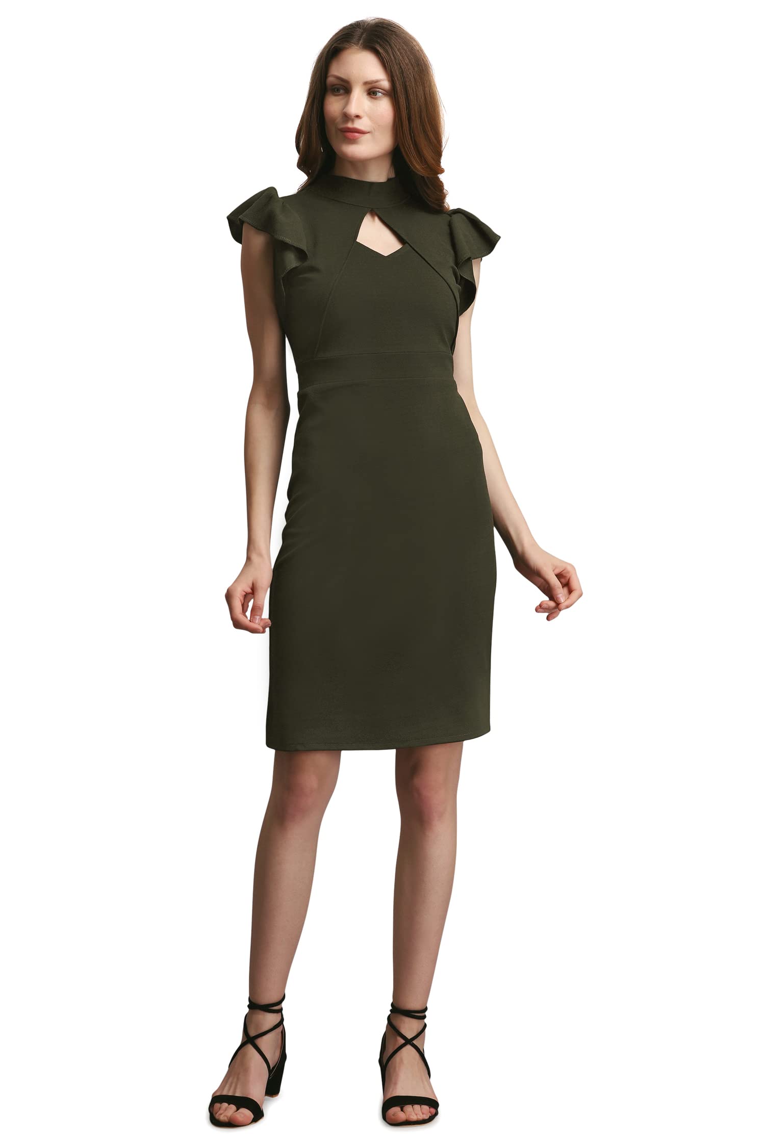 Purvaja Womens Bodycon Above Knee Length Dress (Ruby-319-Dark Olive_Dark Olive_Small)