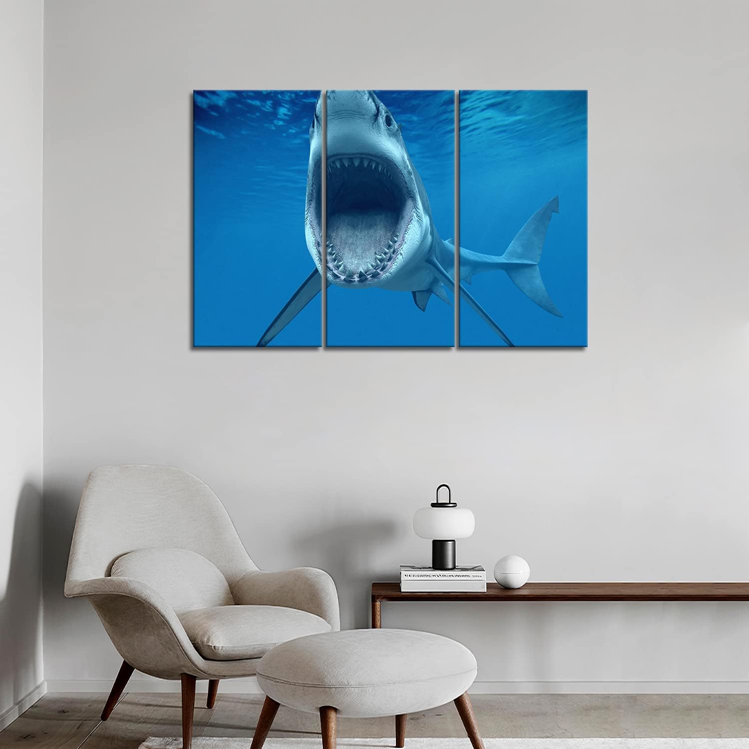 Canvas Wall Art Shark Near Sea Surface Open Mouth in Blue Sea Ocean Wall Art Painting The Picture Print On Canvas Animal Pictures for Home Decor Decoration Gift