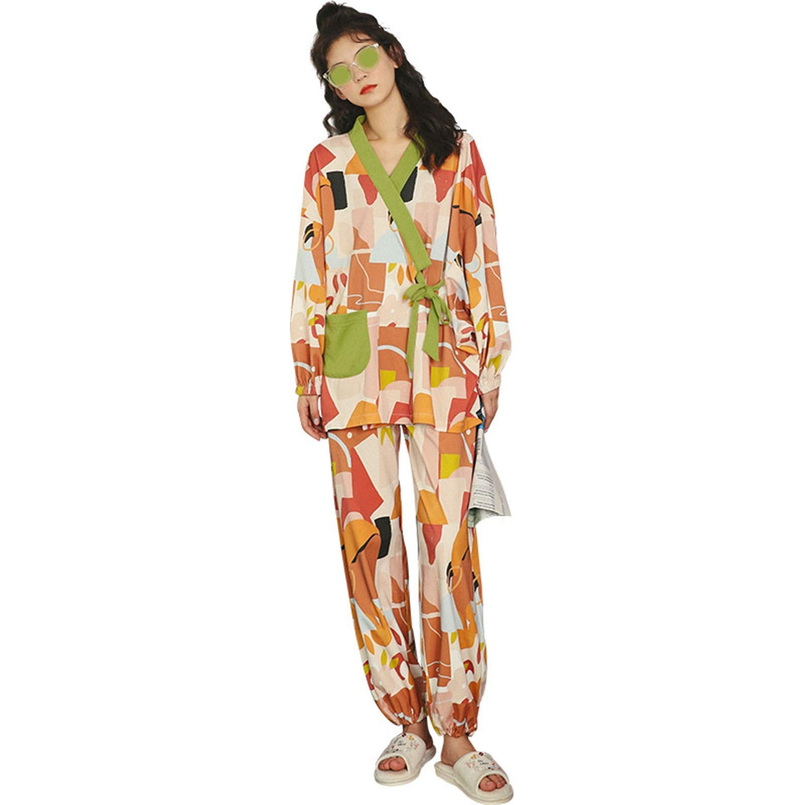 Pijama de invierno para mujer, conjunto de pijama de manga larga suave de algodón para mujer