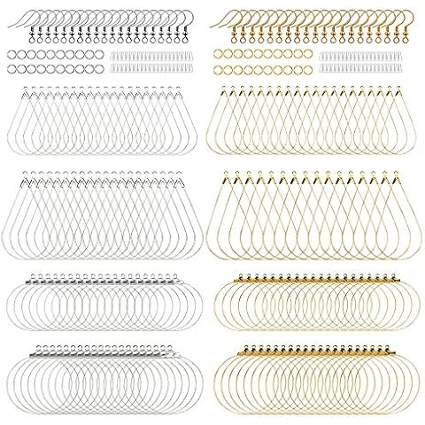 Earring Making Kit with 160PCS Beading Hoop Earring Finding Component Accessories, 80PCS Hooks, 80PCS Jump Rings Loop and 80PCS Earring Backs for Jewelry Making Earring DIY Craft, Teardrop and Round Cover