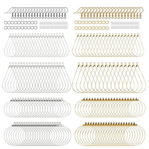ZHAO Earring Making Kit with 160PCS Beading Hoop Finding Component Accessories, 80PCS Hooks, 80PCS Jump Rings Loop and 80PCS Earring Backs for Jewelry Making DIY Craft, Teardrop and Round(CSLMB006)