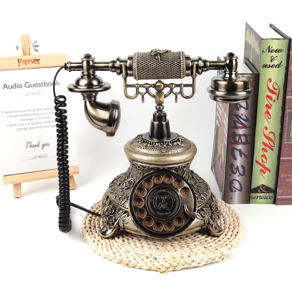 Europejska księga gości antyczna audio na ślub, przyjęcie urodzinowe, telefon (Vintage- Brązowy)