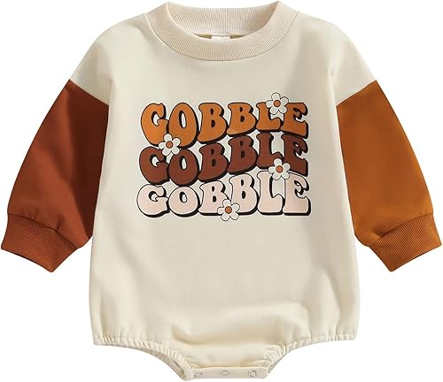 Miniatura 8 de FYBITBO Thanksgiving Baby Girl Boy Outfit Turkey Pullover Sweatshirt Romper Long Sleeve Onesie Cute Fall Clothes