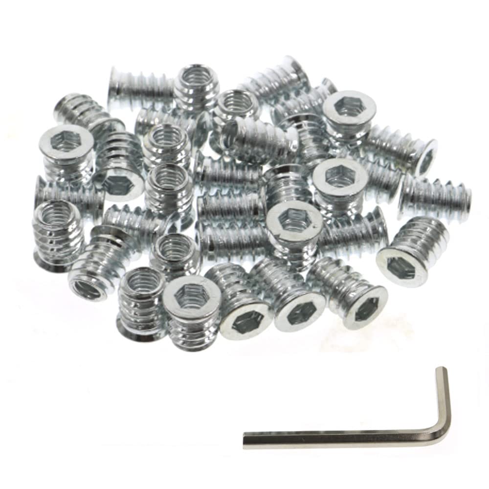 1/420 Threaded Insert for Wood,Hex Drive Furniture Wood Nuts,1/4"20 x