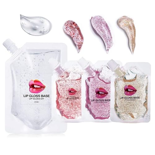 Base de brillo de labios, brillo de labios hidratante para bricolaje, no pegajoso, aceite de maquillaje de labios vegano (1 paquete de 1.7 fl oz + 3