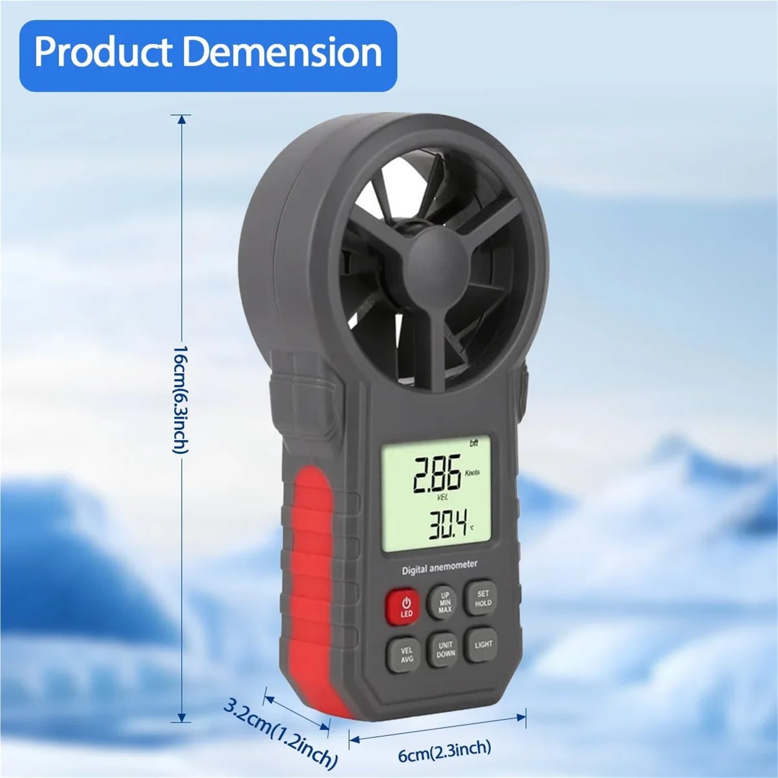 Medidor de velocidad del viento, velocidad del aire, temperatura, anemómetro digital portátil WT-87A, termómetro en °C/°F, indicador de frío, retroiluminación LED