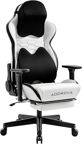 Miniatura 1 de Aodrova Silla de juegos con reposacabezas biónico y almohada lumbar, silla ergonómica de piel sintética estilo carreras con reposapiés para adultos