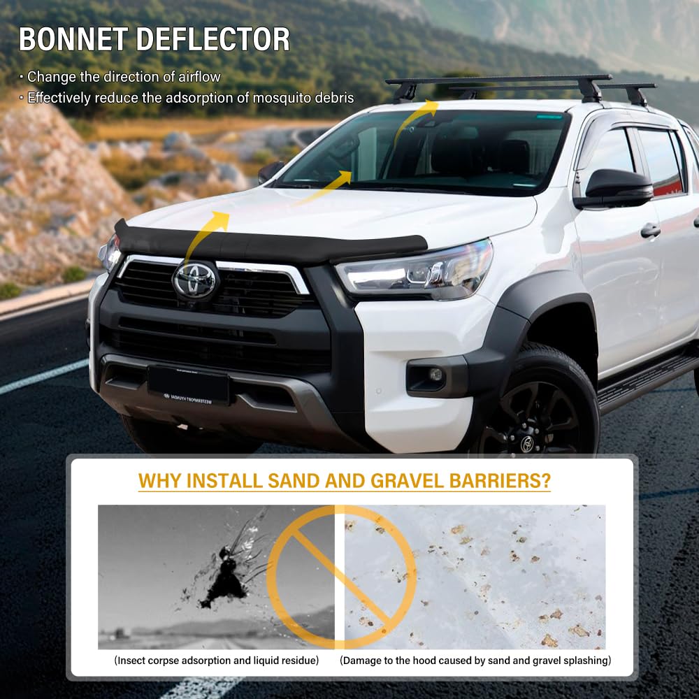 Protector de capó para Toyota Hilux 2021-2024 Hilux AN110 AN120 AN130 MK8 Pick-up, Protector de Insectos para capó Acrílico negro