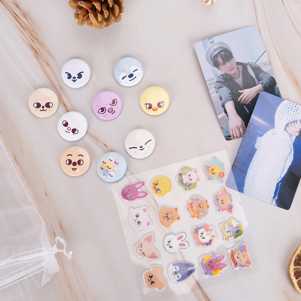 Stray Kids SKZ Pins Set 9 Piezas con Photocard y Pegatina 3D Kpop Fan Artículo