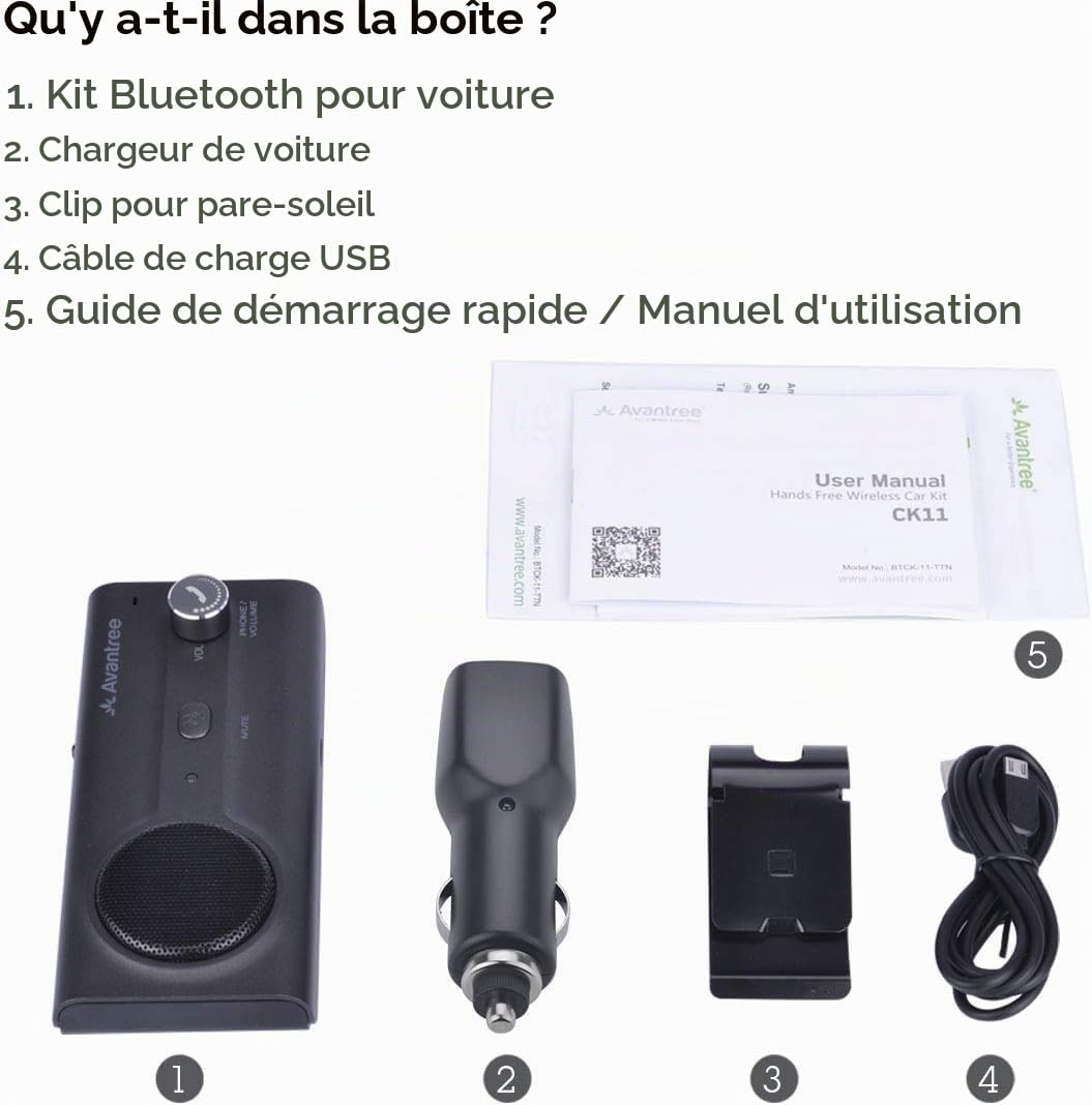 Avantree CK11 Bluetooth Kit Mains Libres Voiture, Haut-Parleur de qualité