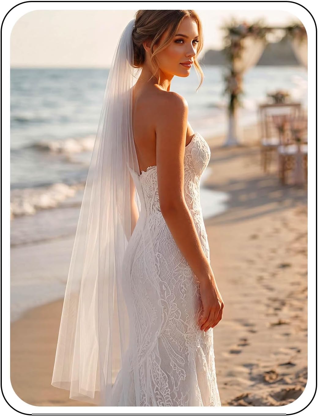Fingertip Wedding Veil White Short Veils for Brides | 1 Tier Bridal Tulle Hair Accessories for Women