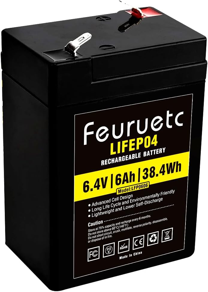 6V 6Ah LiFePO4 Lithium Battery, 2000 Cycles Rechargeable Lithium Iron Phosphate Battery, Used for Emergency Lights, Lanterns, Kids Ride On Car, Pet Feeders, etc.with BMS (6V 6AH)