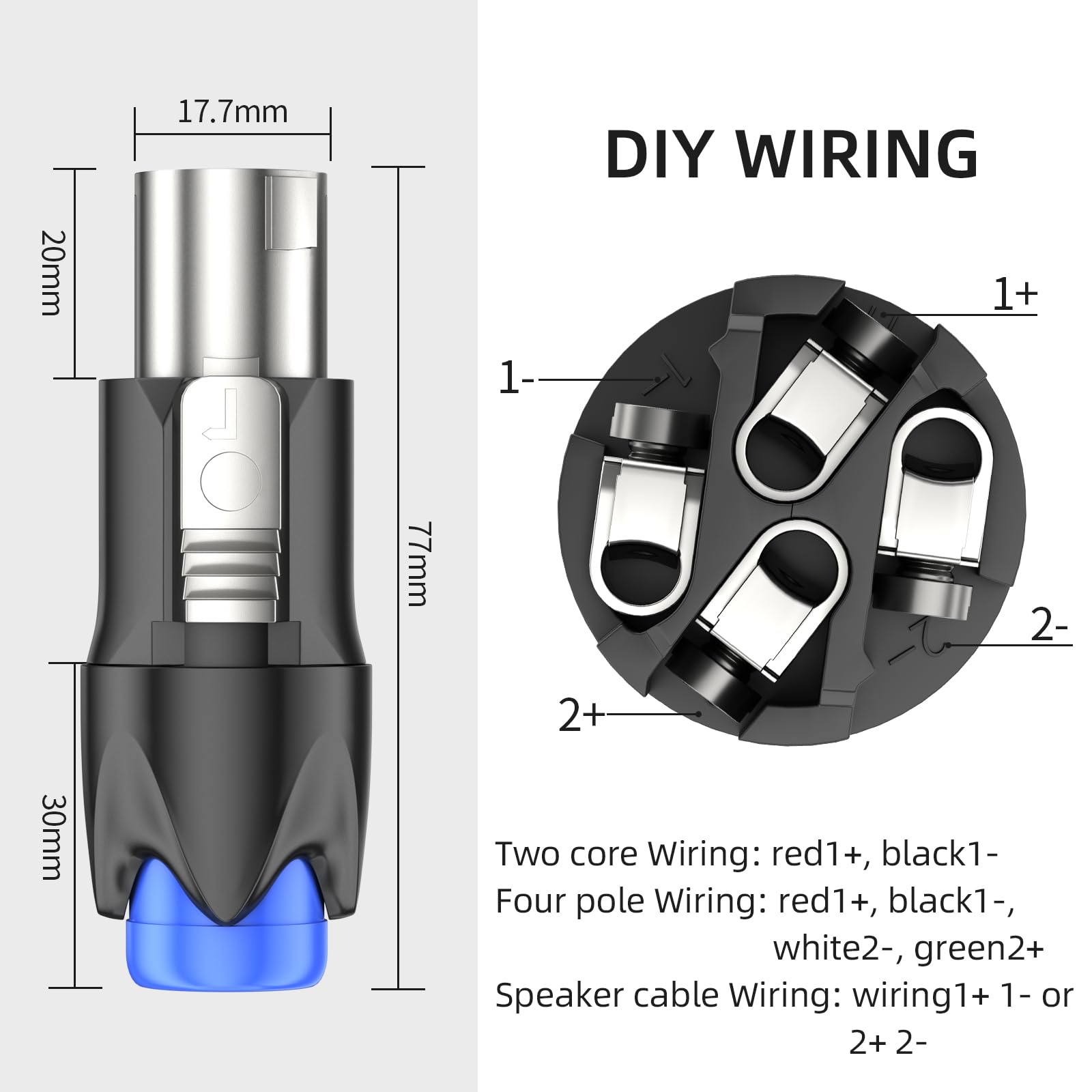 GCTBL 10Pack Connettore Speakon 4 Poli NL4FX Connettori Audio per Casse, Powercon Connector Cavo per Altoparlante Spinotto Casse NL4FC NL2FC Twist Lock