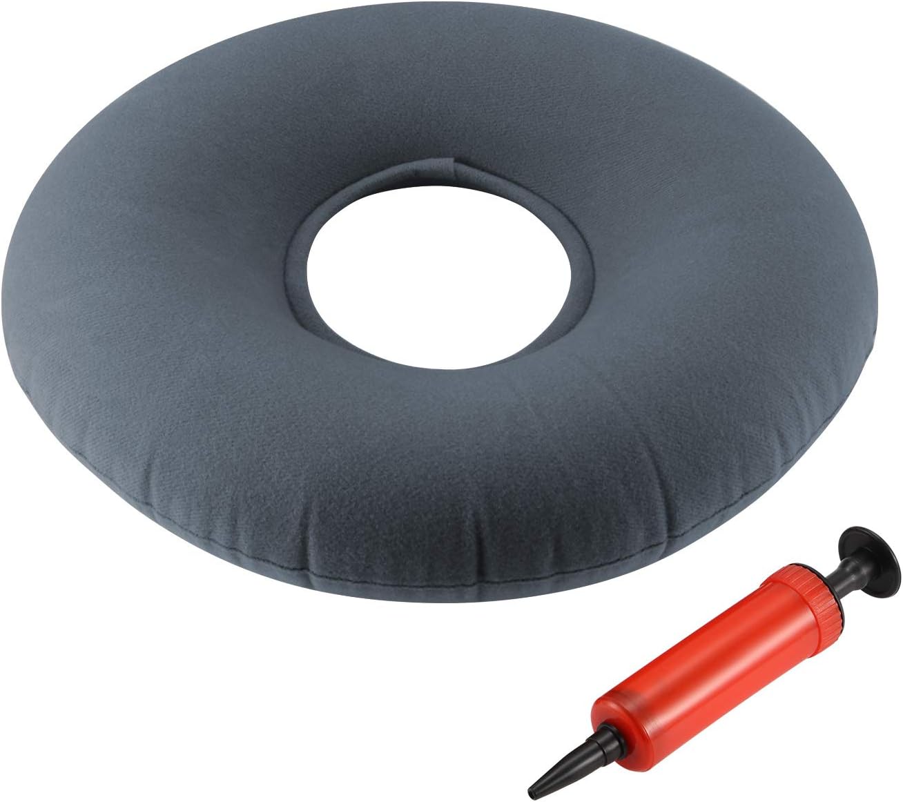 Portable Inflatable Ring Cushion, POWSTRO 15.7"/40CM Medical Hemorrhoid Pillow Sitting Cushion with Pump, Pressure Relief Air Ring Cushion for Helping Haemorrhoid & Back Pain Coccyx Pregnancy (Grey)