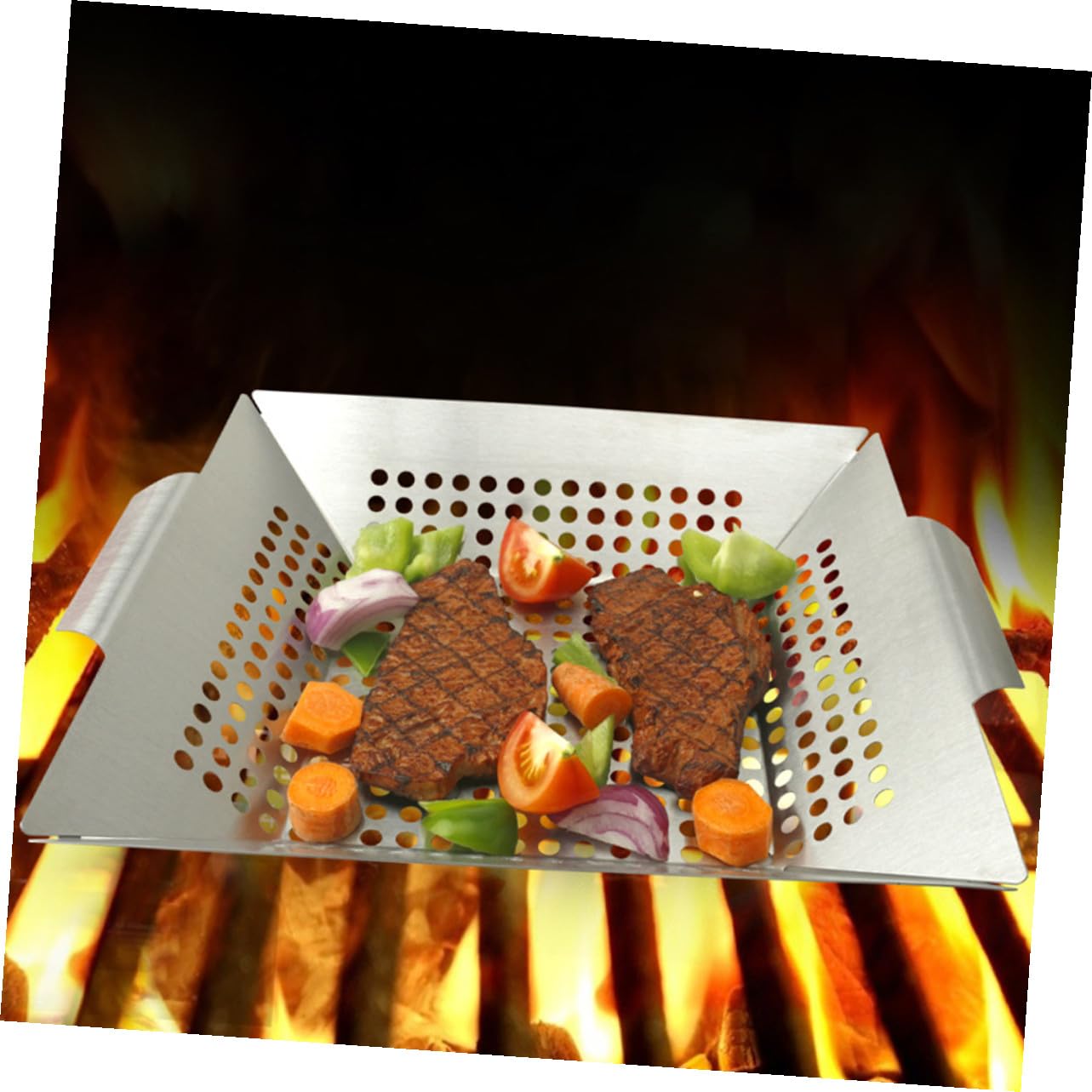 SHINEOFI 1pezzi Piastra per Grigliare Barbecue Quadrata in Acciaio Inox Teglia Portatile Manico per Barbecue all Aperto Vassoio per Grigliare Cibo Adatto per Pollo Salsiccia Bistecche
