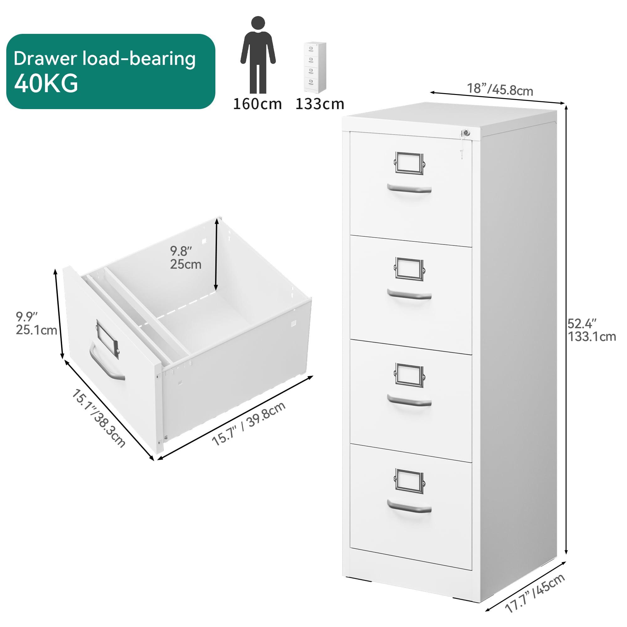YITAHOME 4 Drawers Filing Cabinets, Lockable Vertical File Cabinet for Letter/Legal/A4 Size - Image 2