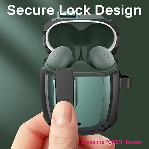 Miniatura 3 de Miimall Funda compatible con Google Pixel Buds 2, bloqueo seguro, llavero antipérdida, LED frontal visible, funda resistente militar de cuerpo