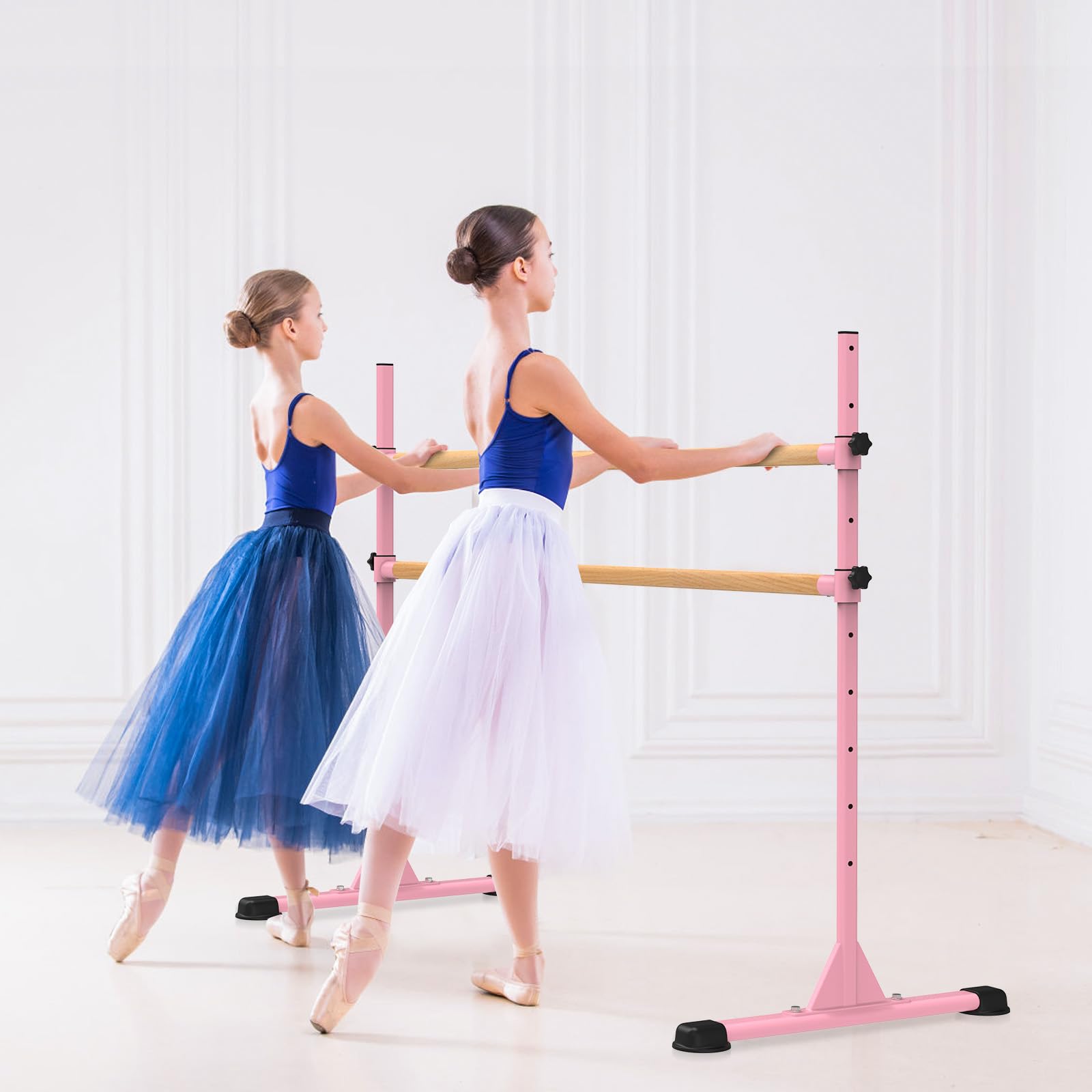Dolibest Barre de Ballet Autoportante Rose, Barres de Danse 10 Réglables en Hauteur avec Caoutchouc Antidérapants Enfant/Adulte l'entraînement à la Barre à Domicile