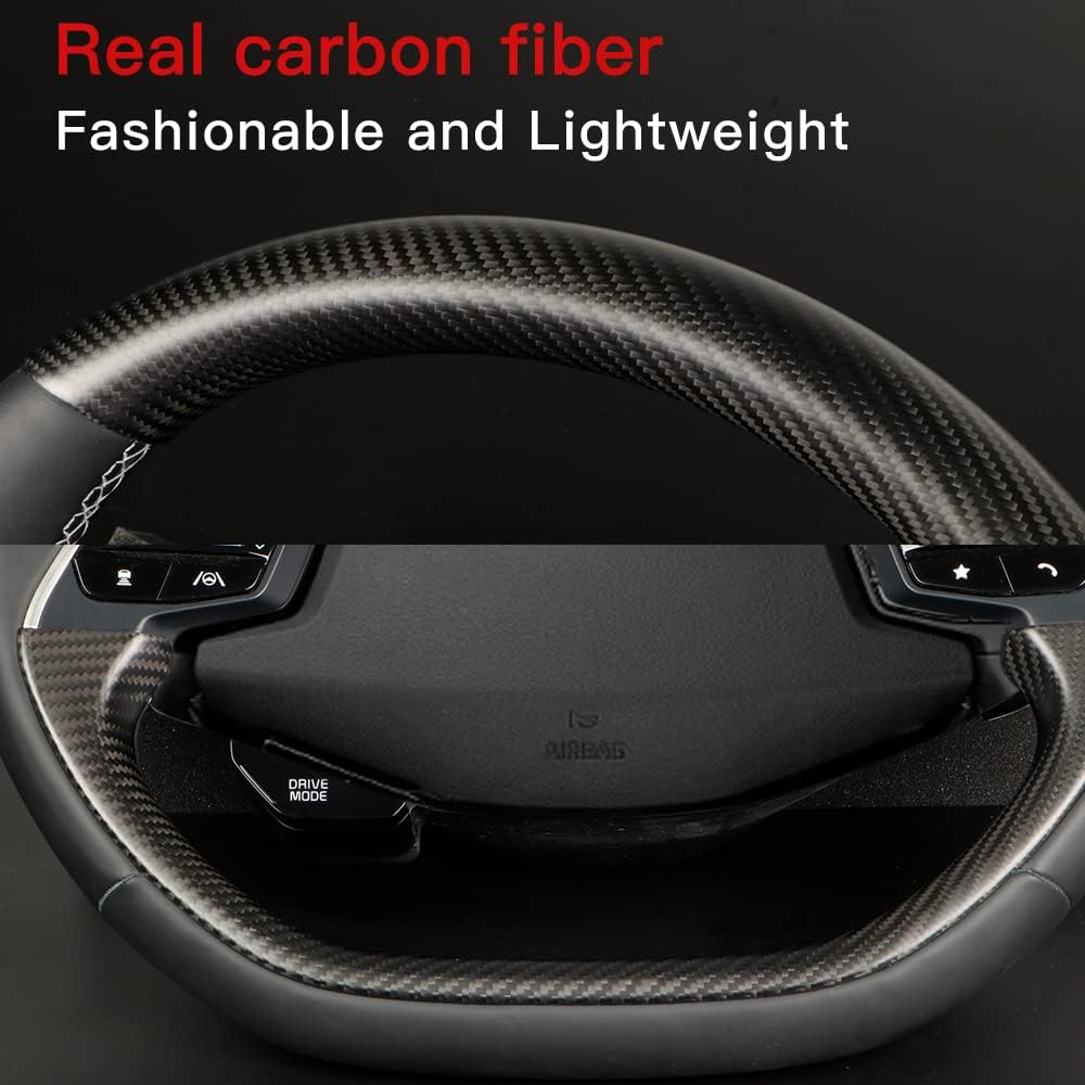 JSWAN Real Carbon Fiber Steering Wheel Cover for KIA EV6 GT GTLINE (2021-2024) Dry Carbon Fiber Steering Wheel Panel Sticker Cap, Interior Modification Accessories (2pcs Matte Black)