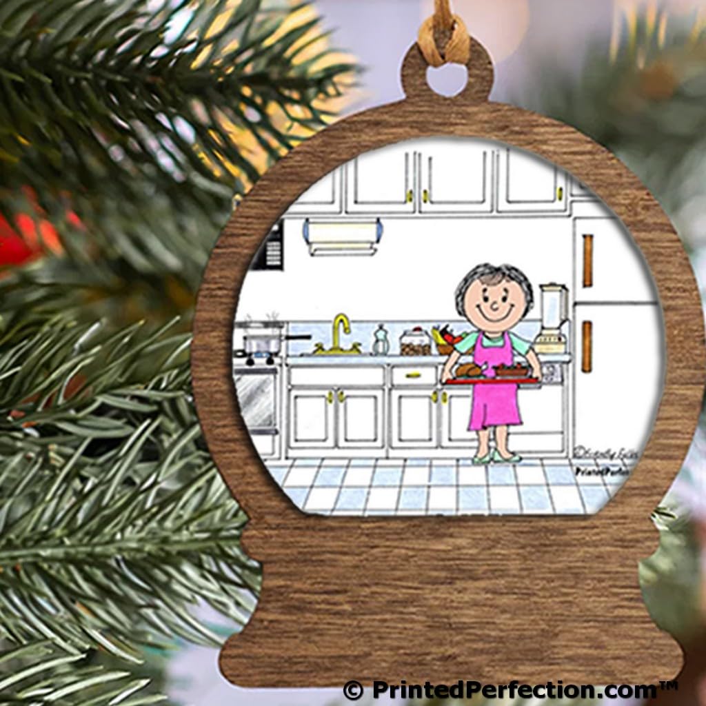 PrintedPerfection.com Personalized Chef - Female, no hat Wooden Snow Globe Shaped Christmas Ornament