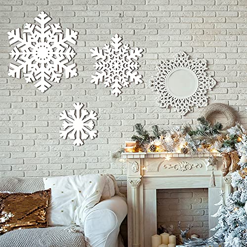 Jetec 3 Pieces Christmas Wall Snowflake Wooden Sign Decoration for Wall Christmas Snowflake Shape Ornaments 3 Sizes Hanging Plaques Rustic Wood Holiday Ornaments for Bedroom Living Room(Vivid Style)
